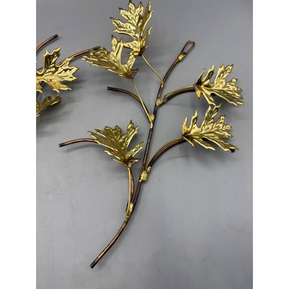 Vintage Brass‎ Tone Metal Oak Leaf Wall Decor Set of 2 - Picture 3 of 5